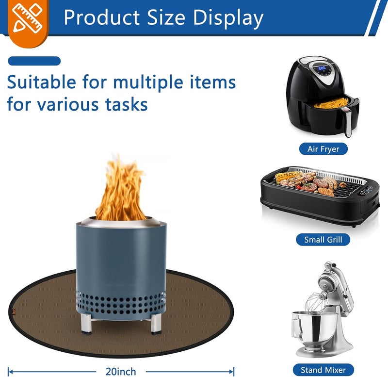 Anze 20" Tabletop Fire Pit Mat, 4 Layers Round Fireproof Mat Campatible with Solo Stove Melsa XL, Heat Resistant Small Rug for BBQ Grill, Non Slip Resuable Pad Solo Stove Accessories - Image 2